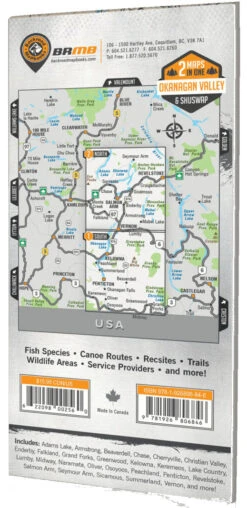 Okanagan Valley & Shuswap BC Waterproof Map -Western Canoe Kayak Okanagan Valley Shuswap2 88032.1586901970