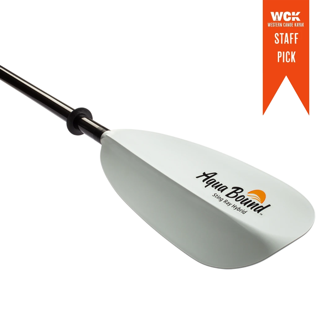 Sting Ray Hybrid 2pc Posi-Lok Sting Ray Hybrid 2pc Posi-Lok -Western Canoe Kayak Sting Ray Hybrid 2 piece Posi Lok White Blade Angled Label 80363.1682108920